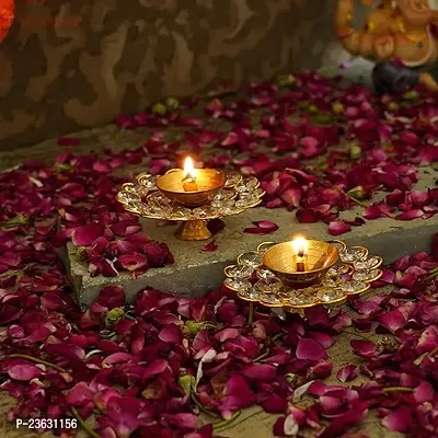 Haridwar Divine Crystal Diya for Diwali Decoration - Brass Diya for Puja Oil Puja Lamp - Diwali Decoration Items for Home Decor and Diwali Gifts (Golden, 12 X 4 Cm) (Pack of 2)