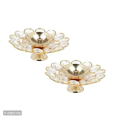 Haridwar Divine Crystal Diya for Diwali Decoration - Brass Diya for Puja Oil Puja Lamp - Diwali Decoration Items for Home Decor and Diwali Gifts (Golden, 12 X 4 Cm) (Pack of 2)-thumb3