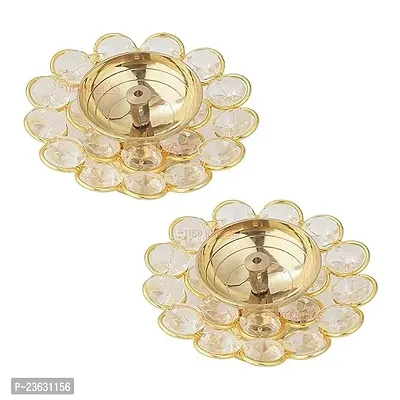 Haridwar Divine Crystal Diya for Diwali Decoration - Brass Diya for Puja Oil Puja Lamp - Diwali Decoration Items for Home Decor and Diwali Gifts (Golden, 12 X 4 Cm) (Pack of 2)-thumb4