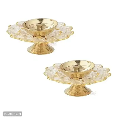 Haridwar Divine Pack of 2 Crystal Akhand Diya for Diwali Decoration - Brass Diya for Puja Oil Puja Lamp - Diwali Decoration Items for Home Decor and Diwali Gifts-thumb4