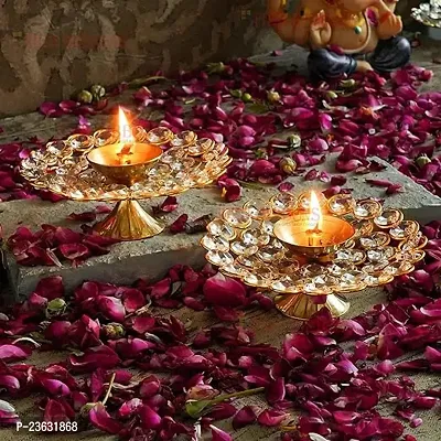 Haridwar Divine  Crystal Diya for Diwali Decoration - Brass Diya for Puja Oil Puja Lamp - Diwali Decoration Items for Home Decor and Diwali Gifts