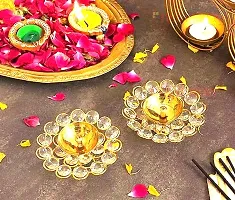 Haridwar Divine  Pack of 2 Crystal Akhand Diya for Diwali Decoration - Brass Diya for Puja Oil Puja Lamp - Diwali Decoration Items for Home Decor and Diwali Gifts-thumb3