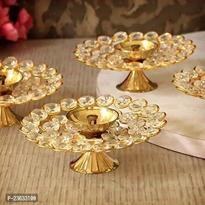 Haridwar Divine Pack of 4 Crystal Akhand Diya for Diwali Decoration - Brass Diya for Puja Oil Puja Lamp - Diwali Decoration Items for Home Decor and Diwali Gifts-thumb4