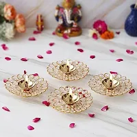 Haridwar Divine Set of 4 Bowl Shape Crystal Golden Brass Diyas for Diwali, Navratri, Dussehra, and Other Festive Occasions-thumb2