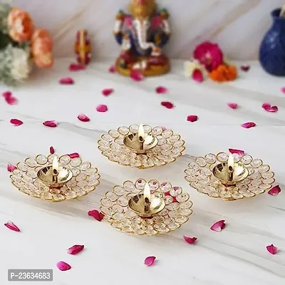 Haridwar Divine Set of 4 Bowl Shape Crystal Golden Brass Diyas for Diwali, Navratri, Dussehra, and Other Festive Occasions-thumb3