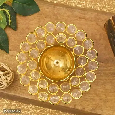 Haridwar Divine  Brass Akhand Diya Oil Lamp for Puja - Large Round Crystal Deepak for Home Office Pooja Articles Decor-thumb2