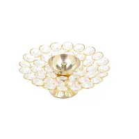 Haridwar Divine  Brass Akhand Diya Oil Lamp for Puja - Large Round Crystal Deepak for Home Office Pooja Articles Decor-thumb2