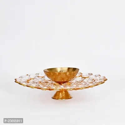 Haridwar Divine  Brass Crystal Round Akhand Diya for Pooja Home Diwali Mandir Decoration Light Lamp Oil Deep-thumb2