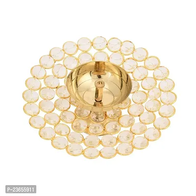 Haridwar Divine  Brass Crystal Round Akhand Diya for Pooja Home Diwali Mandir Decoration Light Lamp Oil Deep-thumb4