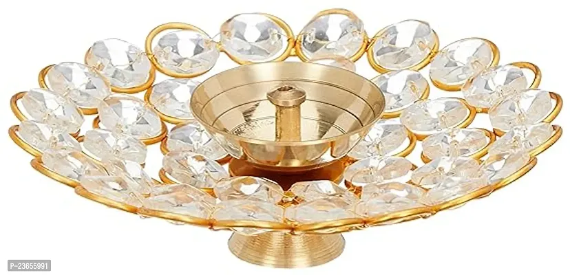 Haridwar Divine  Handcrafted Crystal Brass Akhand Diya 1 Pc- 12 X 12 X 4 Cm-thumb0