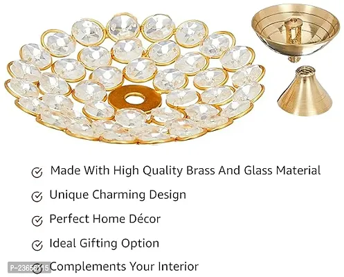Haridwar Divine  Handmade Brass Lotus Oil Lamp || Crystal Brass Akhand Diya for Diwali Puja, Home Temple