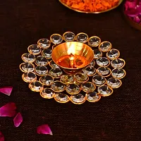 Haridwar Divine Crystal Akhand Diya Oil Puja Lamp Decorative Round for Home Office Gifts Pooja Articles Decor (Medium, Golden) - 4.75 X 1.5 Inch-thumb1