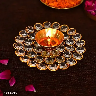 Haridwar Divine Crystal Akhand Diya Oil Puja Lamp Decorative Round for Home Office Gifts Pooja Articles Decor (Medium, Golden) - 4.75 X 1.5 Inch-thumb2