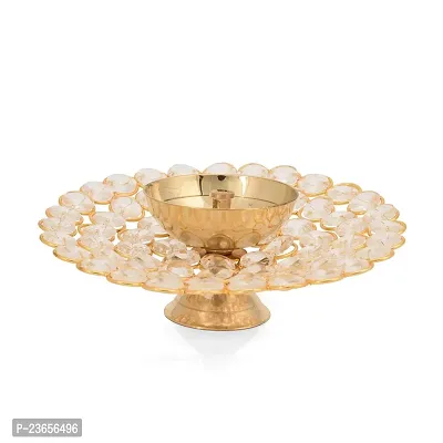 Haridwar Divine Crystal Akhand Diya Oil Puja Lamp Decorative Round for Home Office Gifts Pooja Articles Decor (Medium, Golden) - 4.75 X 1.5 Inch-thumb3