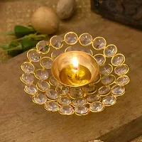 Haridwar Divine Crystal Akhand Diya Oil Puja Lamp Decorative Round for Home Office Gifts Pooja Articles Decor (Medium, Golden) - 4.75 X 1.5 Inch-thumb3