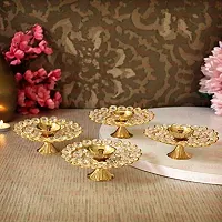 Haridwar Divine Brass Lotus Crystal Akhand Diya Jyoth Deepak for Diwali, Temple Puja (Golden- Pack of 4)-thumb3