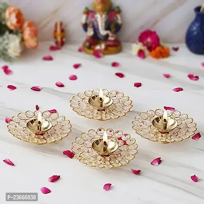 Haridwar Divine Pack of 4 Crystal Akhand Diya for Diwali Decoration - Brass Diya for Puja Oil Puja Lamp - Diwali Decoration Items for Home Decor and Diwali Gifts-thumb2