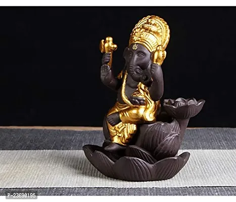Haridwar Divine  Resin Flower Ganesha Waterfall Backflow Incense Holder - Ganesh Idol Showpiece with 10 Incense Cone Sticks-thumb4