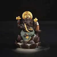 Haridwar Divine  Resin Flower Ganesha Waterfall Backflow Incense Holder - Ganesh Idol Showpiece with 10 Incense Cone Sticks-thumb1