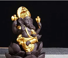 Haridwar Divine  Hand Carve Louts Ganesh Back Flow Fountain Smoke Incense Holder Burner Showpiece with 10 Back Flow Cone-thumb1