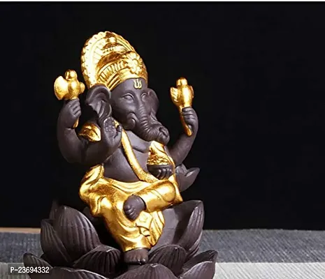 Haridwar Divine  Hand Carve Louts Ganesh Back Flow Fountain Smoke Incense Holder Burner Showpiece with 10 Back Flow Cone-thumb2