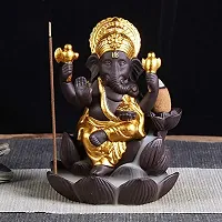 Haridwar Divine  Hand Carve Louts Ganesh Back Flow Fountain Smoke Incense Holder Burner Showpiece with 10 Back Flow Cone-thumb2