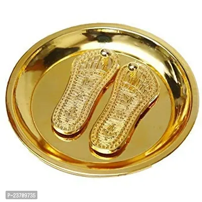 Haridwar Divine Golden Laxmi Charan Paduka for Laxmi with Plate and Diwali Pooja Decorative Showpiece-thumb0