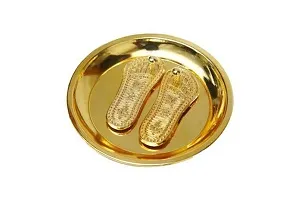 Haridwar Divine Golden Laxmi Charan Paduka for Laxmi with Plate and Diwali Pooja Decorative Showpiece-thumb1