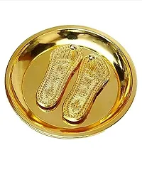 Haridwar Divine Golden Laxmi Charan Paduka for Laxmi with Plate and Diwali Pooja Decorative Showpiece-thumb3