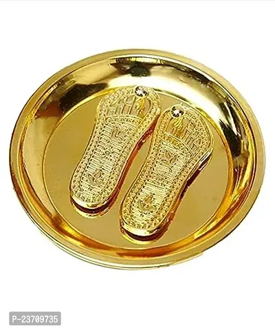 Haridwar Divine Golden Laxmi Charan Paduka for Laxmi with Plate and Diwali Pooja Decorative Showpiece-thumb4