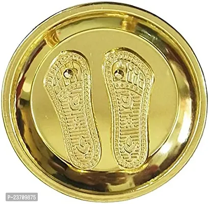 Haridwar Divine Diwali and Navratri Brass Laxmi Charan Paduka with Golden Plate-thumb3