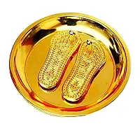 Haridwar Divine Charan Paduka Golden Plate Mandir Pooja, Temple Puja, Fengshui, Diwali Auspicious Items Pooja Kit (Plate 9 * 9)-thumb3