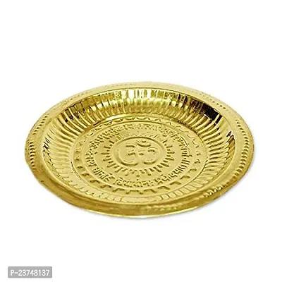 Haridwar Divine  Brass Pooja Gaytri Mantra and Om On Plate Thali Bronze for Pooja Purpose-thumb2