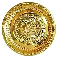 Haridwar Divine  Brass Pooja Gaytri Mantra and Om On Plate Thali Bronze for Pooja Purpose-thumb2