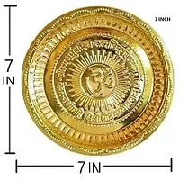 Haridwar Divine  Brass Handmade Pooja Thali/Plate with Om Symbol and Gayatri Mantra in Center (Size- 5 Inch)-thumb2