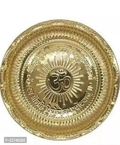 Haridwar Divine  Pure Brass Puja Plate Pooja/Brass Puja thali Worship with Om Symbol and Gayatri Mantra Engraved 6-Inches Copper puja thali Set for Home-thumb3