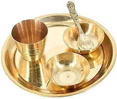 Haridwar Divine Laddu Gopal kanha ji Thakur ji Brass Pooja Bhog Thali Set- 5 Pcs [Plate, Glass,2 Bowl and Spoon] Size: 5.5 Inch-thumb2