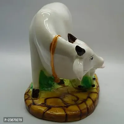 Haridwar Divine Poly Resin Decorative White Cow with Calf Showpiece Cow showpieces for Home Decor Cow Calf Idol for Home kamdhenu Cow Idol-thumb0