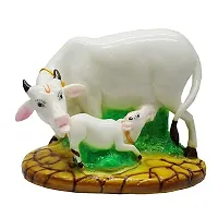 Haridwar Divine Poly Resin Decorative White Cow with Calf Showpiece Cow showpieces for Home Decor Cow Calf Idol for Home kamdhenu Cow Idol-thumb1