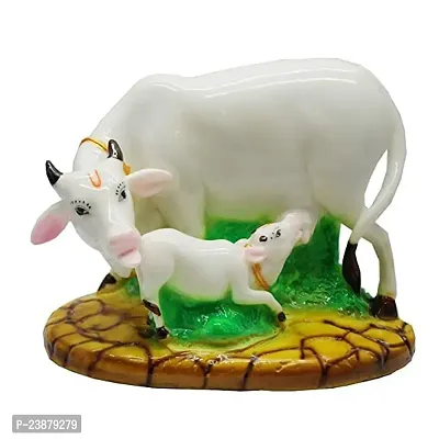 Haridwar Divine Poly Resin Decorative White Cow with Calf Showpiece Cow showpieces for Home Decor Cow Calf Idol for Home kamdhenu Cow Idol-thumb2