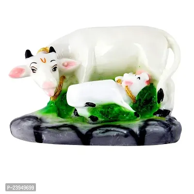 Haridwar Divine Marble Look Kamdhenu Cow with Calf Statue Murti for Home Pooja Gift Showpiece Idol-thumb3