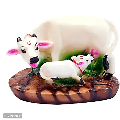 Haridwar Divine  Cow with Calf,Kamdhenu Special White Marble Ceramic Cow, Home Decor Piece, Show Piece, Pooja use Special Krishna Cow