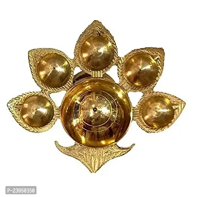 Haridwar Divine  Brass Pancharti Diya Oil Lamp Pach Aarti Deepak with Wooden Handle Dia Stand for Temple Diwali Pooja