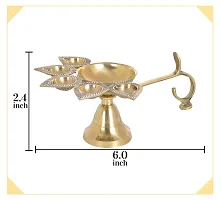Haridwar Divine  Brass Pancharti Diya Oil Lamp Pach Aarti Deepak with Wooden Handle Dia Stand for Temple Diwali Pooja-thumb1