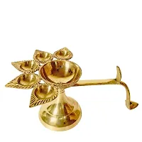Haridwar Divine  Brass Pancharti Diya Oil Lamp Pach Aarti Deepak with Wooden Handle Dia Stand for Temple Diwali Pooja-thumb3