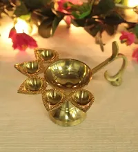 Haridwar Divine Brass Panch Diya For Puja Small Size Panch Aarti Lamp Pancharti Diya Oil Lamp Panch Mukhi Aarti Deepak Oil Lamp-thumb3