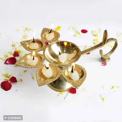 Haridwar Divine Brass Panch Aarti Diya,Pancharti Oil Lamp Panchmukhi Jyoti Diya for Home Temple Diwali/Navratri/Any Festival  Pooja