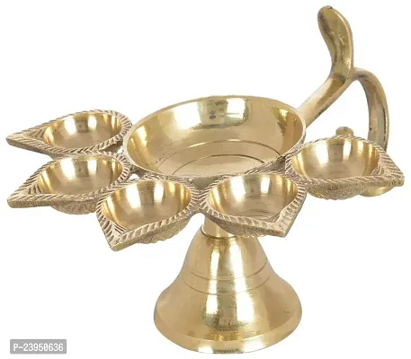 Haridwar Divine Brass Panch Diya for Puja Big Size Panch Aarti Lamp Pancharti Diya Oil Lamp Panch Mukhi Aarti Deepak Oil Lamp-thumb2