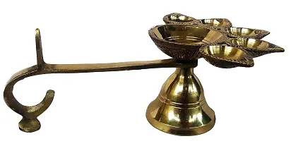 Haridwar Divine Brass Panch Diya for Puja Big Size Panch Aarti Lamp Pancharti Diya Oil Lamp Panch Mukhi Aarti Deepak Oil Lamp-thumb3
