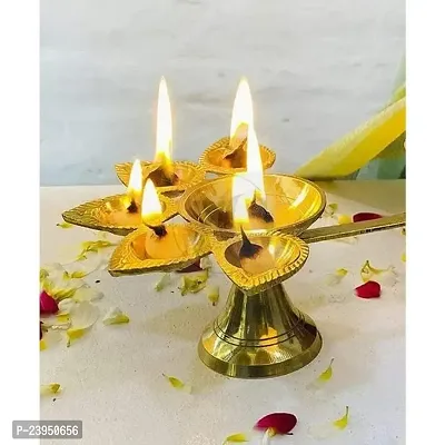 Haridwar Divine Aarti Diya with Handle/Pure Brass Pancharti Diya with Handle and Stand-thumb0